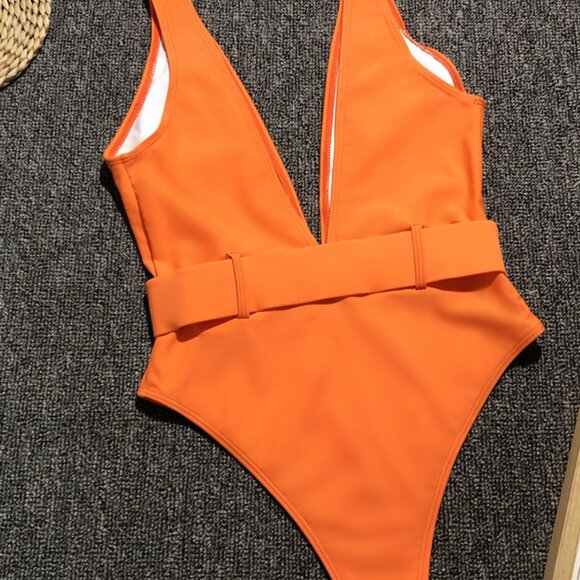 Wide Strap Deep V Neck One-Piece Swimwear - SHIPS WITHIN 24 HOURS - Picture 3 of 3